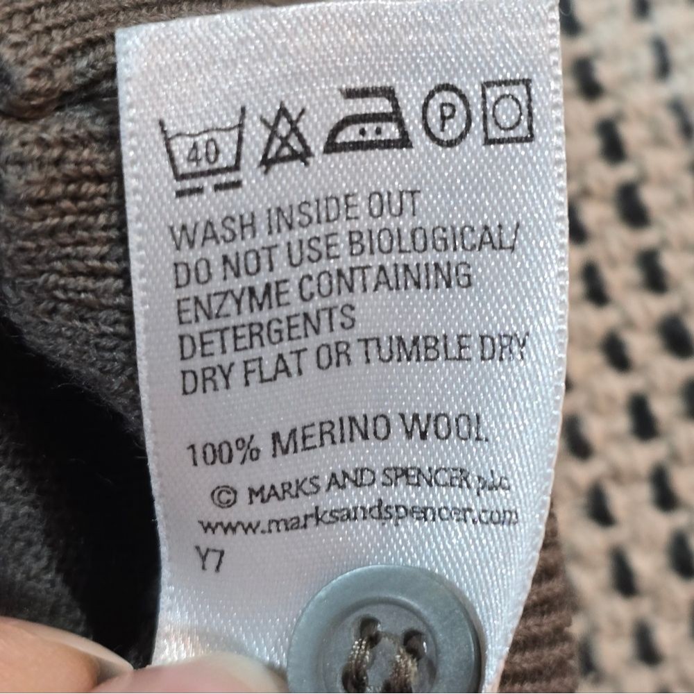 Marks & Spencer Mens Taupe Gray Merino Wool Extra Fine Collared Henley Sweater L — image 7 of 8